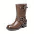 MITTELHOHE DAMEN-MOTORRADSTIEFEL MIT QUADRATISCHER ZEHENFORM UND SCHNALLEN, BIKERSTIEFEL MIT NIEDRIGEM BLOCKABSATZ